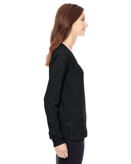 Sample of Alternative 0191E Ladies' Eco-Mock Twist Locker Room Pullover in ECO BLACK from side sleeveleft