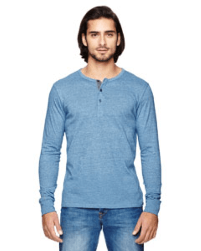 Sample of Alternative 01947E Men's Eco Mock Twist Long-Sleeve Henley Shirt in ECO MCK STORM style