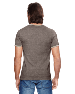 Sample of Alternative 01957E Men's Eco-Mock Twist Ringer Crew T-Shirt in ECO BLACK from side back