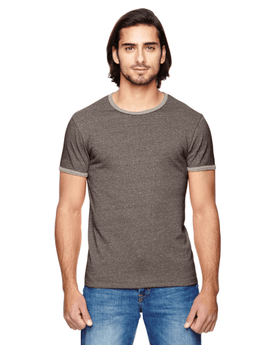 Sample of Alternative 01957E Men's Eco-Mock Twist Ringer Crew T-Shirt in ECO BLACK style