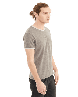 Sample of Alternative 01957E Men's Eco-Mock Twist Ringer Crew T-Shirt in ECO BLACK from side sleeveleft