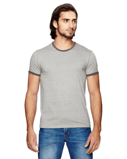 Sample of Alternative 01957E Men's Eco-Mock Twist Ringer Crew T-Shirt in ECO MCK NICKEL from side front