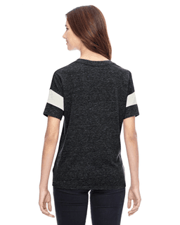Sample of Alternative 01988E1 Ladies' Powder Puff Eco-Jersey T-Shirt in EC BLK EC IVORY from side back