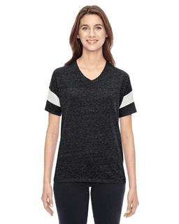 Sample of Alternative 01988E1 Ladies' Powder Puff Eco-Jersey T-Shirt in EC BLK EC IVORY from side front