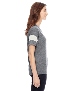 Sample of Alternative 01988E1 Ladies' Powder Puff Eco-Jersey T-Shirt in EC GRY EC IVORY from side sleeveleft