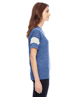 Sample of Alternative 01988E1 Ladies' Powder Puff Eco-Jersey T-Shirt in EC PC BLU EC IV from side sleeveleft