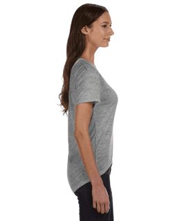 Sample of Alternative 0262382 Ladies' Pony Mélange Burnout T-Shirt with Back Strap in ASH HEATHER from side sleeveleft