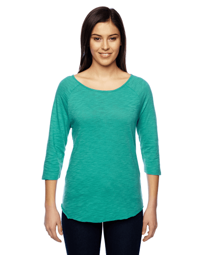 Sample of Alternative 02824J1 Ladies' Minor League Washed Slub Baseball T-Shirt in BRIGHT GREEN style