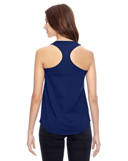 Sample of Alternative 04031C1 Ladies' Shirttail Satin Jersey Tank in NAVY from side back