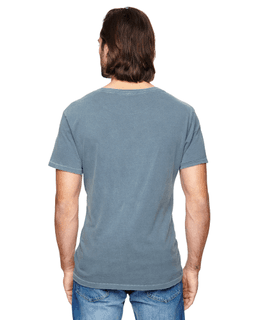 Sample of Alternative 04850C1 Men's Heritage Garment-Dyed Distressed T-Shirt in DK BLUE PIGMNT from side back