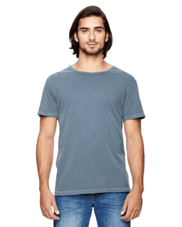 Sample of Alternative 04850C1 Men's Heritage Garment-Dyed Distressed T-Shirt in DK BLUE PIGMNT from side front