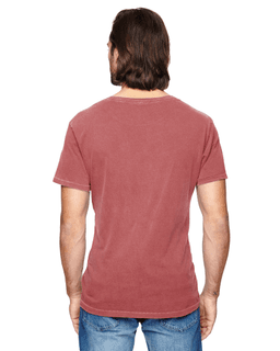 Sample of Alternative 04850C1 Men's Heritage Garment-Dyed Distressed T-Shirt in RED PIGMENT from side back