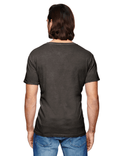Sample of Alternative 04850C1 Men's Heritage Garment-Dyed Distressed T-Shirt in SMOKE from side back