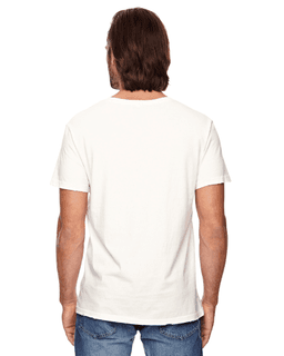 Sample of Alternative 04850C1 Men's Heritage Garment-Dyed Distressed T-Shirt in VINTAGE WHITE from side back