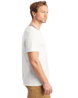 Sample of Alternative 04850C1 Men's Heritage Garment-Dyed Distressed T-Shirt in VINTAGE WHITE from side sleeveleft