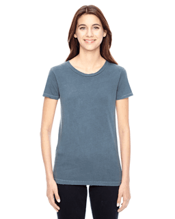 Sample of Alternative 04860C1 Ladies' Vintage Garment-Dyed Distressed T-Shirt in DK BLUE PIGMENT from side front