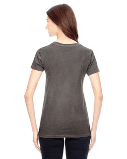 Sample of Alternative 04860C1 Ladies' Vintage Garment-Dyed Distressed T-Shirt in SMOKE from side back
