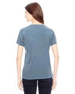 Sample of Alternative 04861C1 Ladies' Rocker Garment-Dyed Distressed T-Shirt in DK BLUE PIGMNT from side back