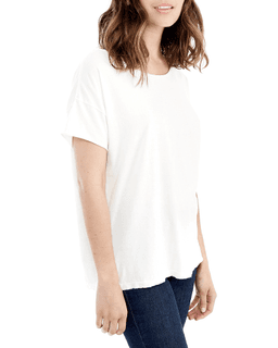 Sample of Alternative 04861C1 Ladies' Rocker Garment-Dyed Distressed T-Shirt in VINTAGE WHITE from side sleeveleft