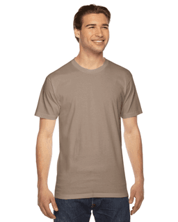 Sample of American Apparel 2001 Unisex Fine Jersey USA Made T-Shirt in ARMY from side front