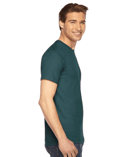 Sample of American Apparel 2001 Unisex Fine Jersey USA Made T-Shirt in FOREST from side sleeveleft