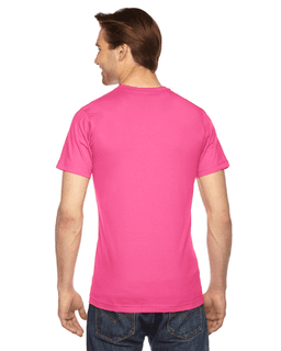 Sample of American Apparel 2001 Unisex Fine Jersey USA Made T-Shirt in FUCHSIA from side back