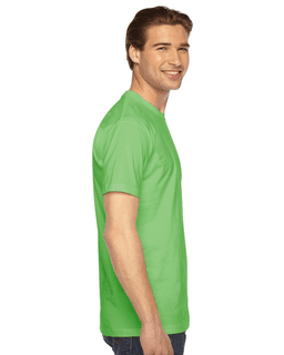 Sample of American Apparel 2001 Unisex Fine Jersey USA Made T-Shirt in GRASS from side sleeveleft