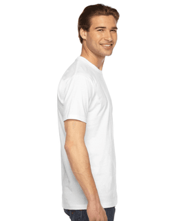Sample of American Apparel 2001 Unisex Fine Jersey USA Made T-Shirt in WHITE from side sleeveleft