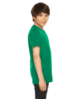 Sample of American Apparel 2201 Youth Fine Jersey USA Made Short-Sleeve T-Shirt in KELLY GREEN from side sleeveleft