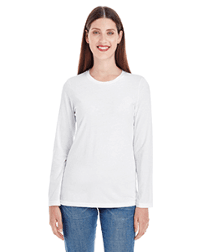 Sample of American Apparel 23337 Ladies' Fine Jersey Long-Sleeve Classic T-Shirt in WHITE style