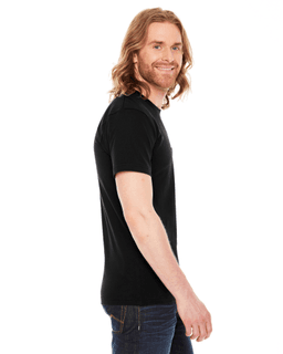 Sample of American Apparel 2406 Unisex Fine Jersey Pocket Short-Sleeve T-Shirt in BLACK from side sleeveleft