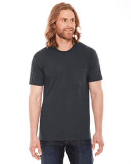 Sample of American Apparel 2406 Unisex Fine Jersey Pocket Short-Sleeve T-Shirt in COAL from side front