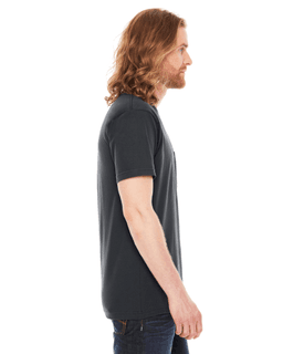 Sample of American Apparel 2406 Unisex Fine Jersey Pocket Short-Sleeve T-Shirt in COAL from side sleeveleft