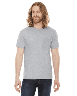 Sample of American Apparel 2406 Unisex Fine Jersey Pocket Short-Sleeve T-Shirt in HEATHER GREY from side front