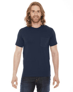 Sample of American Apparel 2406 Unisex Fine Jersey Pocket Short-Sleeve T-Shirt in NAVY from side front