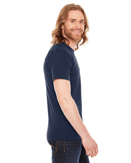 Sample of American Apparel 2406 Unisex Fine Jersey Pocket Short-Sleeve T-Shirt in NAVY from side sleeveleft