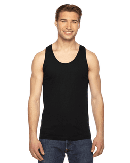 Sample of American Apparel 2408 Unisex Fine Jersey USA Made Tank in BLACK from side front