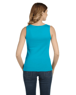 Sample of Anvil 2415 Ladies' 1x1 Baby Rib Tank in CARIBBEAN BLUE from side back