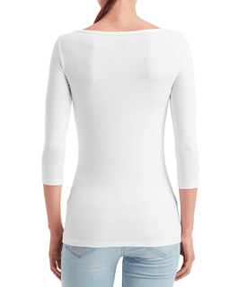 Sample of Anvil 2455L Ladies' Stretch 3/4 Sleeve T-Shirt in WHITE from side back