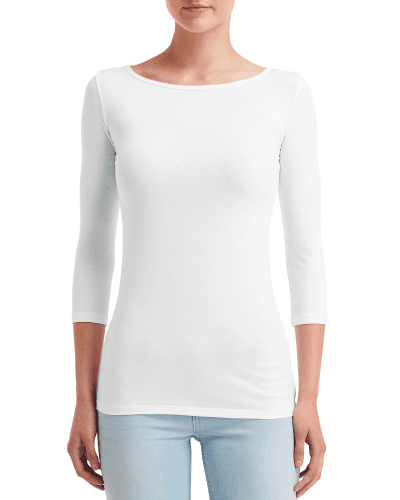 Sample of Anvil 2455L Ladies' Stretch 3/4 Sleeve T-Shirt in WHITE style