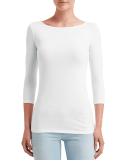 Sample of Anvil 2455L Ladies' Stretch 3/4 Sleeve T-Shirt in WHITE from side front