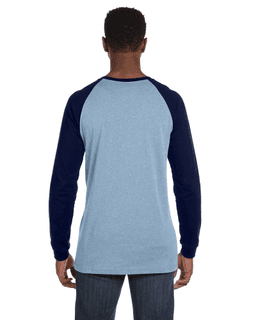 Sample of Canvas 3000C - Men's Jersey Long-Sleeve Baseball T-Shirt in BABY BLUE NAVY from side back