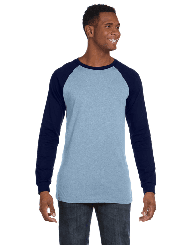 Sample of Canvas 3000C - Men's Jersey Long-Sleeve Baseball T-Shirt in BABY BLUE NAVY style