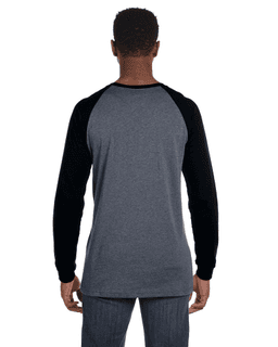 Sample of Canvas 3000C - Men's Jersey Long-Sleeve Baseball T-Shirt in DEEP HEATHR BLK from side back