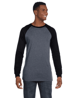 Sample of Canvas 3000C - Men's Jersey Long-Sleeve Baseball T-Shirt in DEEP HEATHR BLK from side front