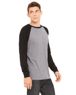 Sample of Canvas 3000C - Men's Jersey Long-Sleeve Baseball T-Shirt in DEEP HEATHR BLK from side sleeveleft