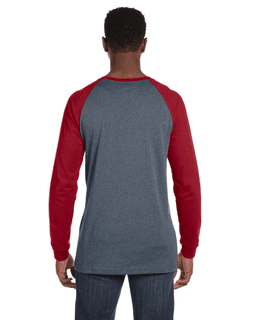 Sample of Canvas 3000C - Men's Jersey Long-Sleeve Baseball T-Shirt in DEEP HTH CARDNL from side back