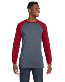Sample of Canvas 3000C - Men's Jersey Long-Sleeve Baseball T-Shirt in DEEP HTH CARDNL from side front
