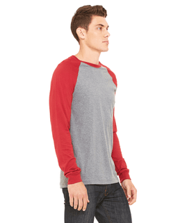 Sample of Canvas 3000C - Men's Jersey Long-Sleeve Baseball T-Shirt in DEEP HTH CARDNL from side sleeveleft