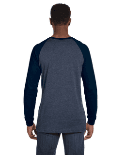 Sample of Canvas 3000C - Men's Jersey Long-Sleeve Baseball T-Shirt in HTHR NVY MDNITE from side back